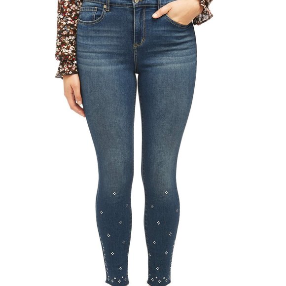 New Ankle Studded Hem Dark Wash Jeans Pant. - Picture 2 of 12